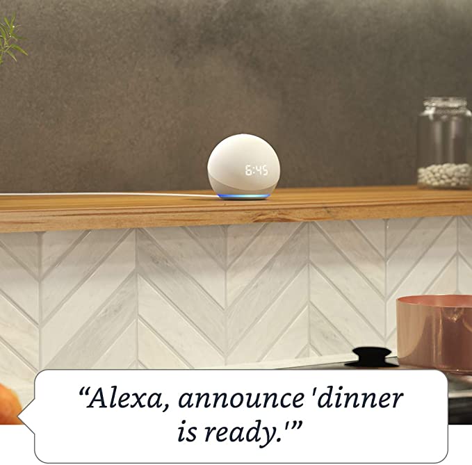 Echo Dot (4th Gen) | Smart speaker with clock and Alexa | Glacier White with Wyze Color bulb - Imagen 6
