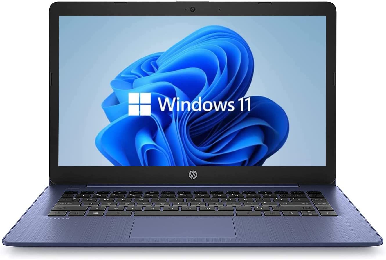 Portátil HP HD de 14 pulgadas, Windows 11, procesador Intel Celeron de doble núcleo de hasta 2,60 GHz, 4 GB de RAM, SSD de 64 GB, cámara web, Dale Pink (renovado) (Dale Blue)