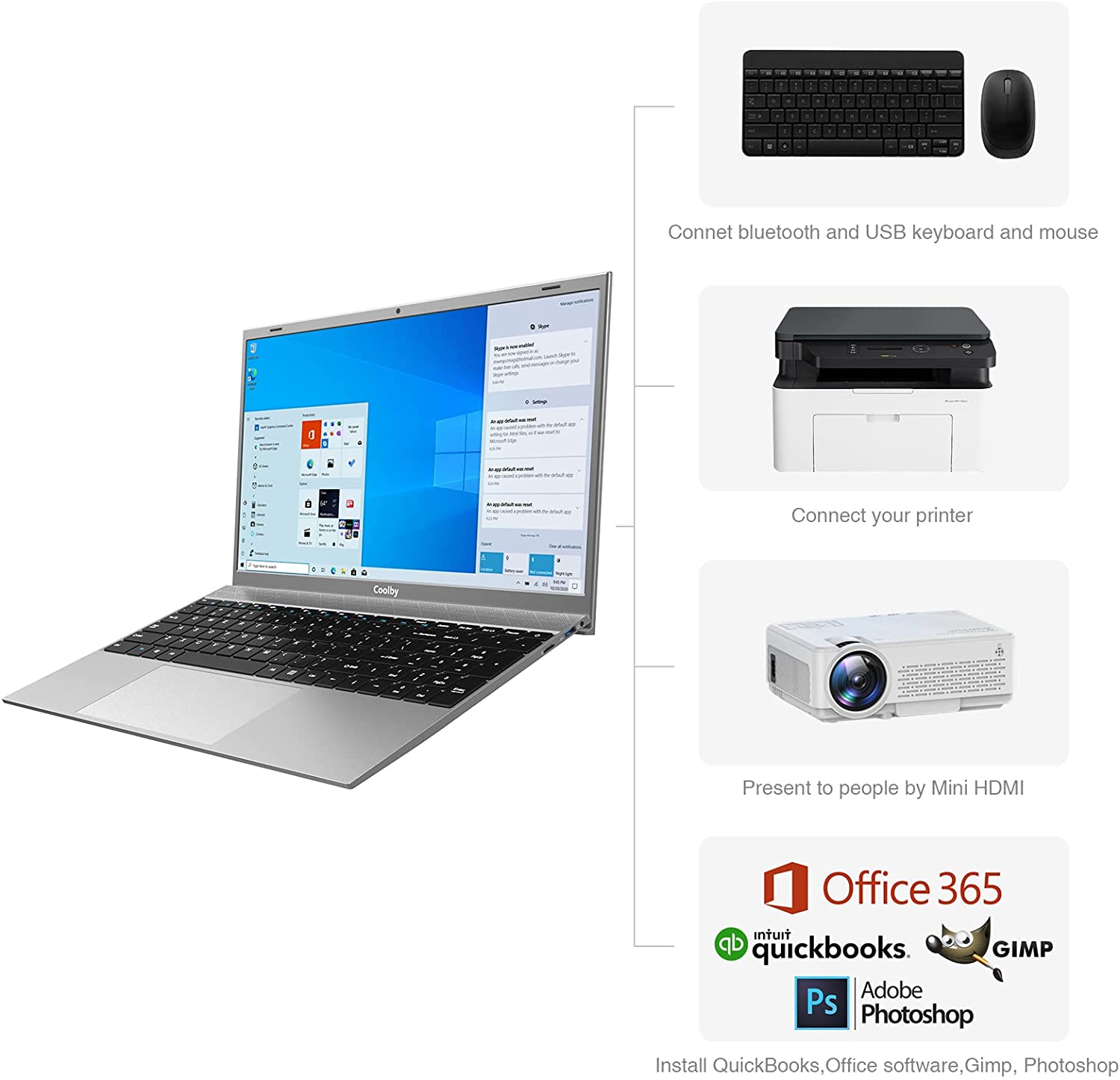 Portátil 2022 Windows 11, pantalla IPS de 15.6 pulgadas 1920 x 1080, Coolby 8 GB DDR4 RAM / 256 GB SSD computadoras, procesador Intel J4125 Quad-Core Notebook PC, compatible con 2.4G/5G Hz WiFi, BT, teclado de tamaño completo - Imagen 6