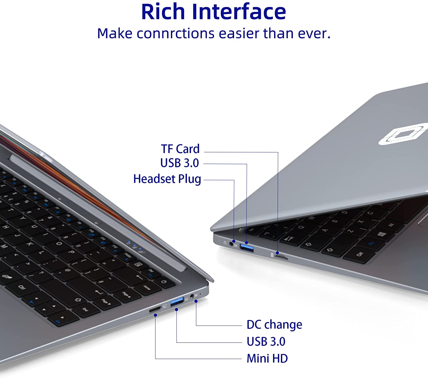 Jumper Laptop 13.3 pulgadas Full HD 1080p IPS pantalla, 8GB RAM 256GB SSD, Windows 10 Slim Laptop Computer, Quad Core Celeron CPU, Cámara web HD, Mini HDMI, USB3.0, Bluetooth 4.2, Dual Band 5G WiFi, gris - Imagen 5