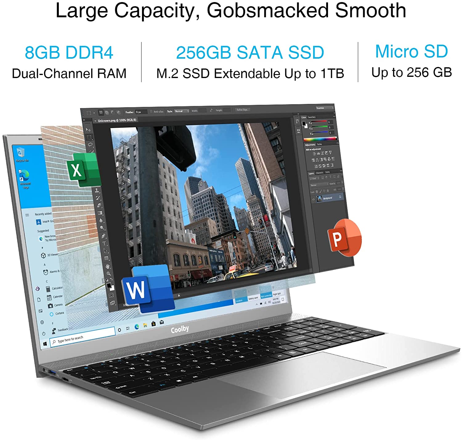 Portátil 2022 Windows 11, pantalla IPS de 15.6 pulgadas 1920 x 1080, Coolby 8 GB DDR4 RAM / 256 GB SSD computadoras, procesador Intel J4125 Quad-Core Notebook PC, compatible con 2.4G/5G Hz WiFi, BT, teclado de tamaño completo - Imagen 4